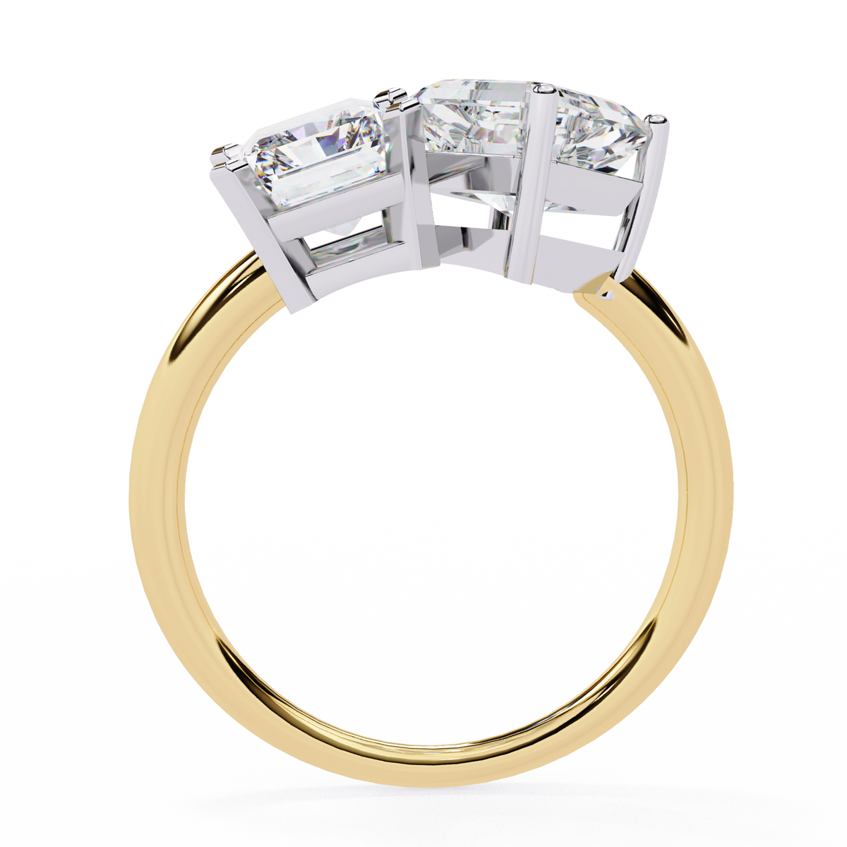 Radiant & Square Emerald Cut Diamond Toi et Moi Ring