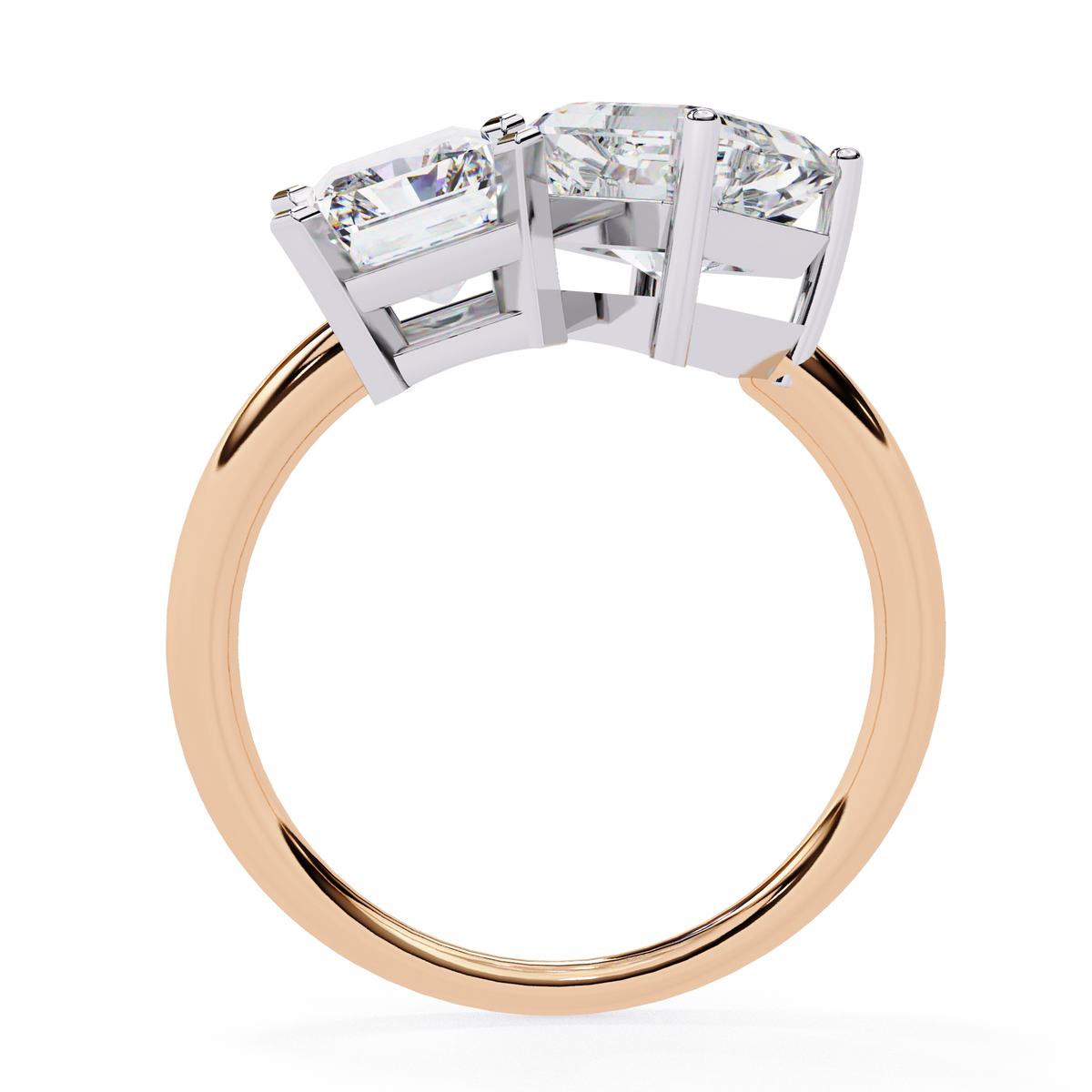 Radiant & Square Emerald Cut Diamond Toi et Moi Ring