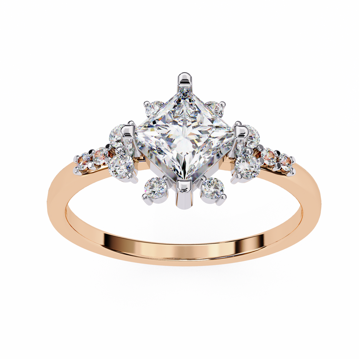 Princess & Round Diamond Bloom Ring
