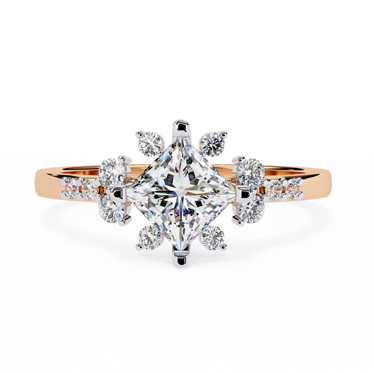 Princess & Round Diamond Bloom Ring