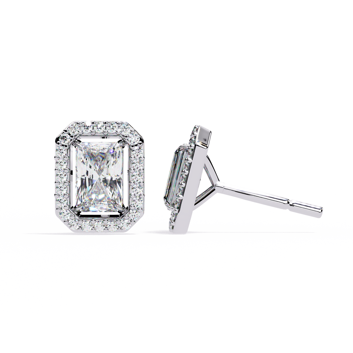 Radiant-Cut Halo Stud Earrings