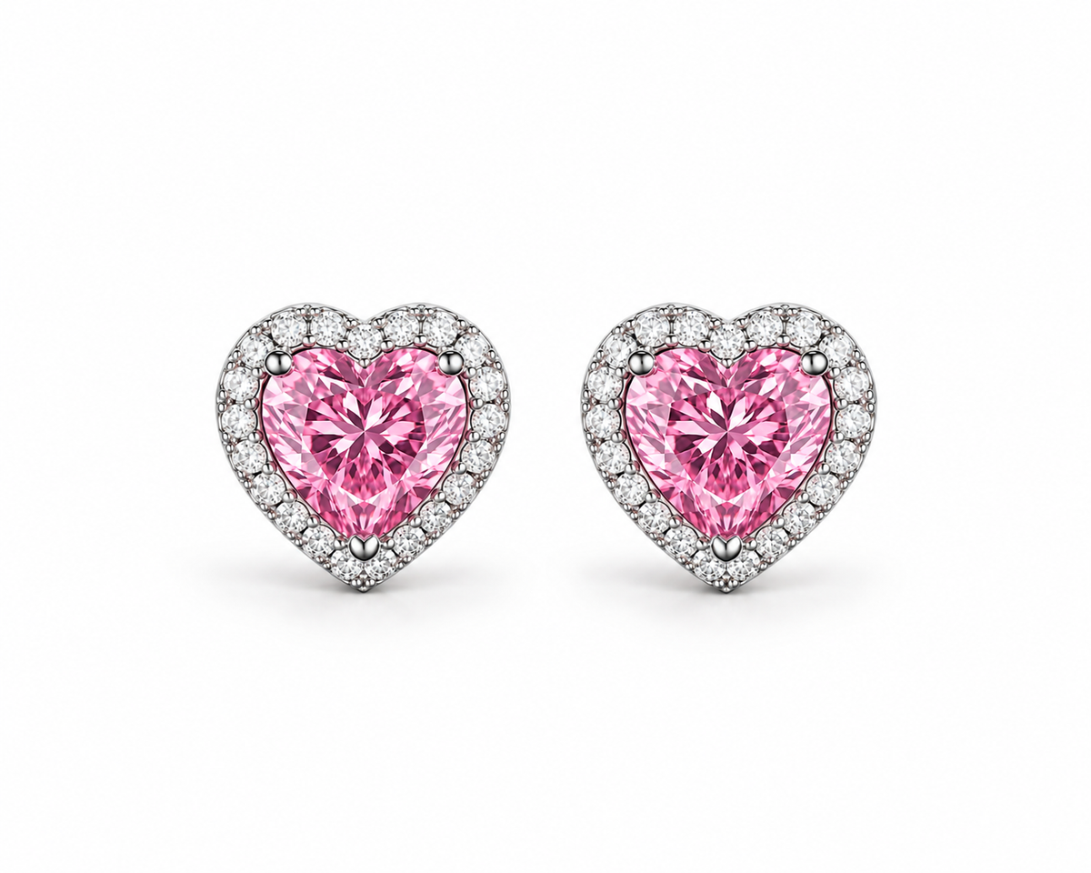 Amoura Pink Heart Diamond Earrings