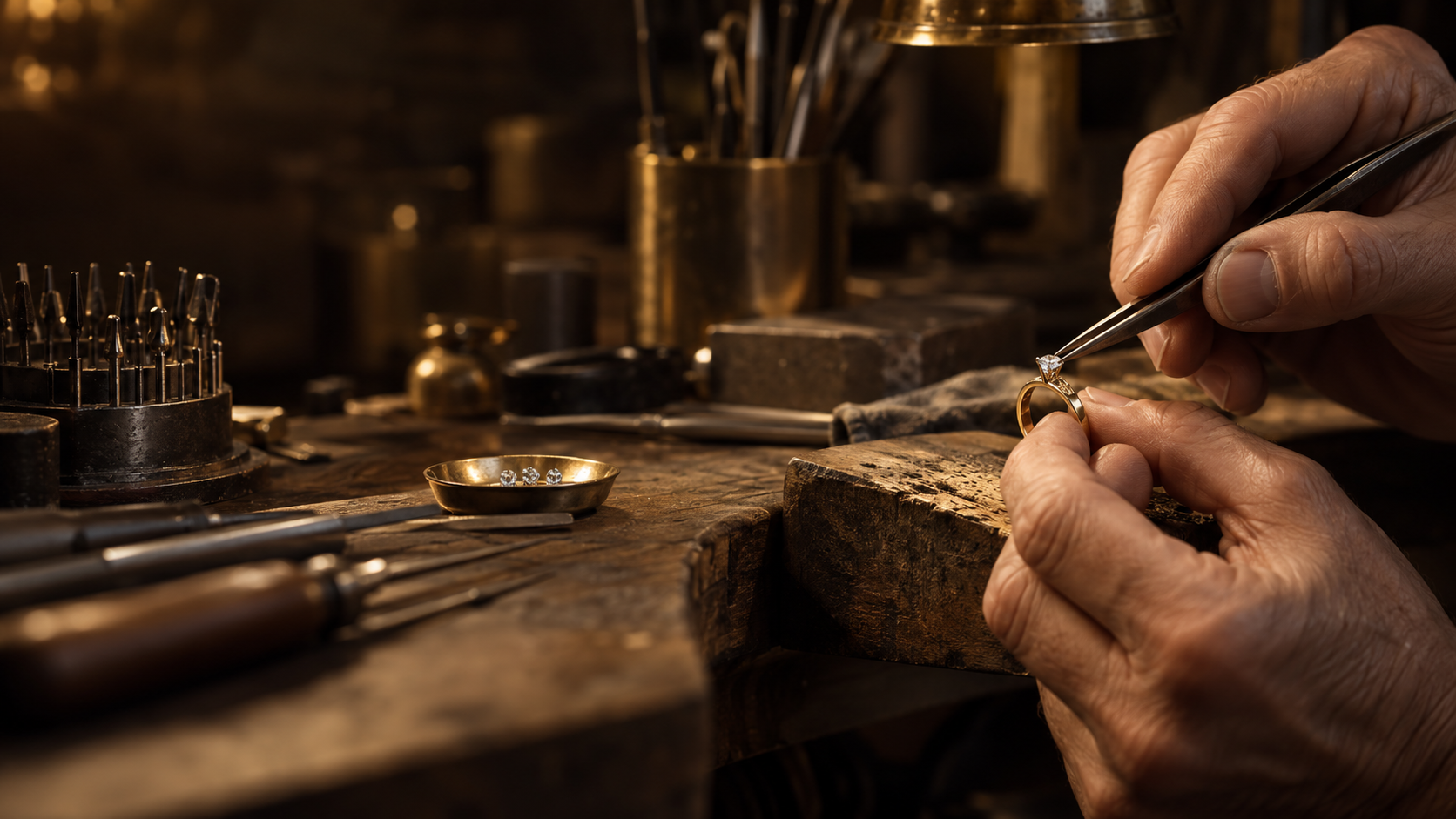 A Galassia artisan setting a diamond